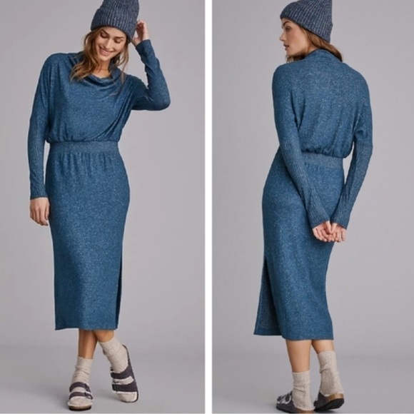 SATURDAYSUNDAY Anthropologie Blue Mariah Long Sleeve Rib Knit Maxi Dress Medium - Picture 4 of 13